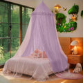 Princess Bed Canopy for Girls, Double Layer Canopy Fits Twin/Full Bed - Fairy Bed Tent for Kids Room Decor(with Cutout Stars,Purple)