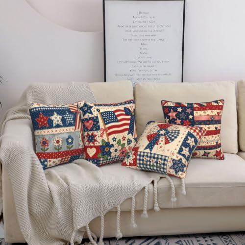 American Flag Decorative Throw Pillow Covers 18x18 Inch Set of 4