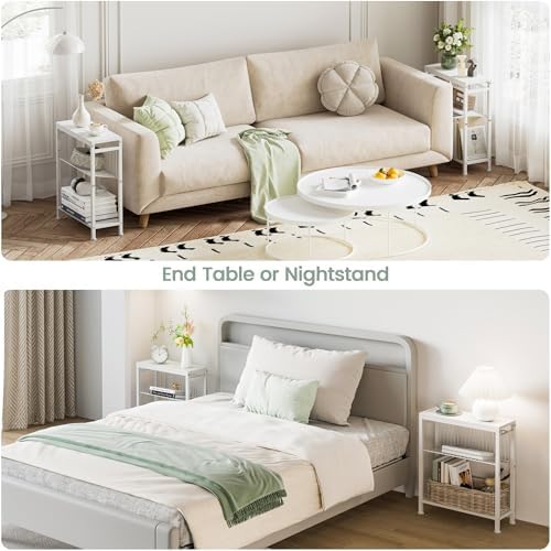 Narrow Side Table, 3-Tier End Table, Small Nightstand