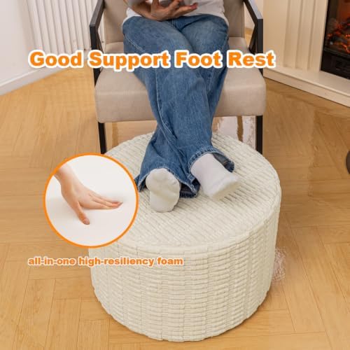 Asuprui Supportive Boucle Pouf Ottoman Foot Rest Elevate Your Living Room Decor with Lightweight Pouf Filler Modern Foam Stuffed Poof Perfect to Rest Your Feet (Ivory, 20x20x14 Inches)