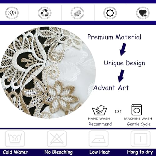 Sandweek Macrame Table Runners for Party, 70inch Table Runner Lace Floral Embroidered Rectangle Table Dresser Scarf Wedding Tabletop Table Decorations for Home and Dining Room Beige & White
