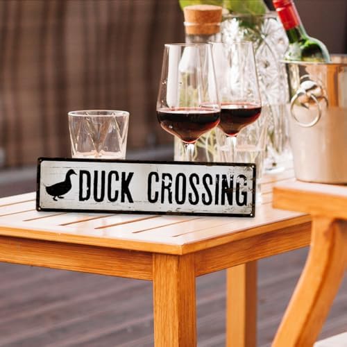 Rustic Farmhouse Metal Sign, “Duck Crossing” Vintage Tin Plaque for Yard, Ducks Coop or Garage, Outdoor & Indoor Country Wall Art, Easy to Hang, 15.8 x 4 Inch