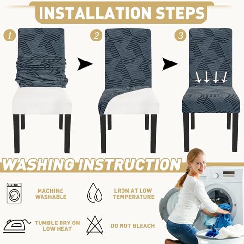 JIVINER Stretch Dining Chair Slipcovers Set of 2, Geometrical Jacquard Dining Chair Covers, Washable Kitchen Chair Covers for Dining Room, Hotel, Party, Dark Grey