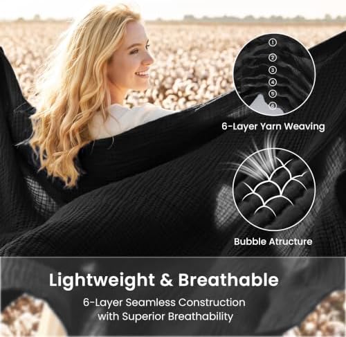 Love's cabin 100% Cotton Muslin Blanket Twin XL Size for Bed, Black