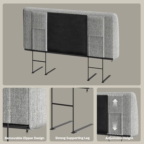 Pinmoco 4.7” Headboard for Full Size Bed, No Drill Needed, Gray