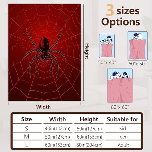 Halloween Spider Sofa Throw Blankets,Red Spider Web Soft Cozy Fuzzy Lightweight Travel Blanket,Flannel Fleece Fall Throw Blanket for Couch,Bed,Camping,Movie Nights,Watching TV 60 X 80 Inch