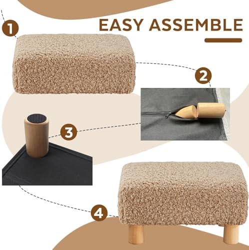 Small Foot Stool Ottoman, Sherpa Footstool Ottoman Foot Rest for Couch, Rectangle Footstools and Ottomans Small for Living Room, Entryway and Bedroom (Light Brown)