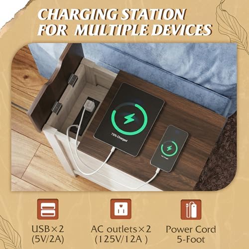 WLIVE End Tables for Living Room & Bedroom w/Charging, Narrow Nightstand