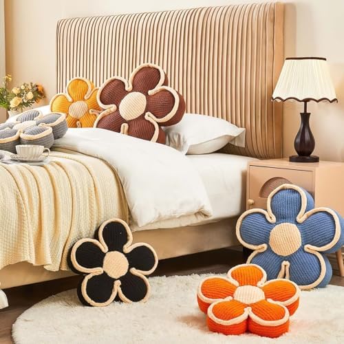 Kcvvcr Soft Flower Shaped Floor Cushion, Plush Decorative Throw Pillow, Cute Seating Cushion, Room Decor Pillow for Sofa Couch Bed (13.7 Inch, Black)