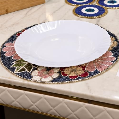 Beaded Placemats 13 Inch, Handmade Multicolor Floral Round Table Mats