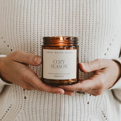 Sweet Water Decor Cozy Season Fall & Winter Candle, 9oz Amber Jar Black Lid