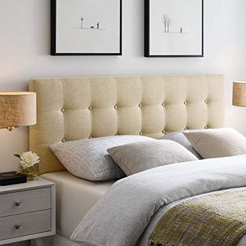 Modway Emily Tufted Button Linen Fabric Upholstered King Headboard in Beige