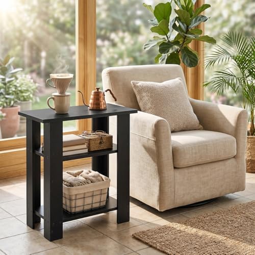 Black Side Table, 3 Tier Narrow End Table for Living Room,22.8" H