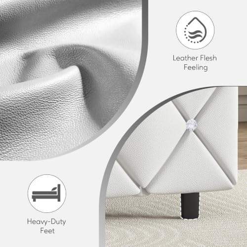 HOMBCK Full Size Bed Frame with Headboard, Diamond Tufted Design, White