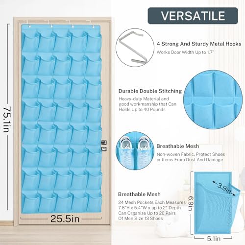 40-Pocket Over the Door Shoe Organizer - Large Mesh Pocket Hanging Shoe Organizer,Behind the Door Shoes Storage Holder Hanger