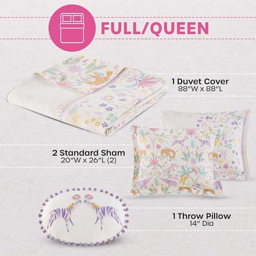 Intelligent Design Kids Cotton Animal Purple Queen Duvet Cover Set, 4pc
