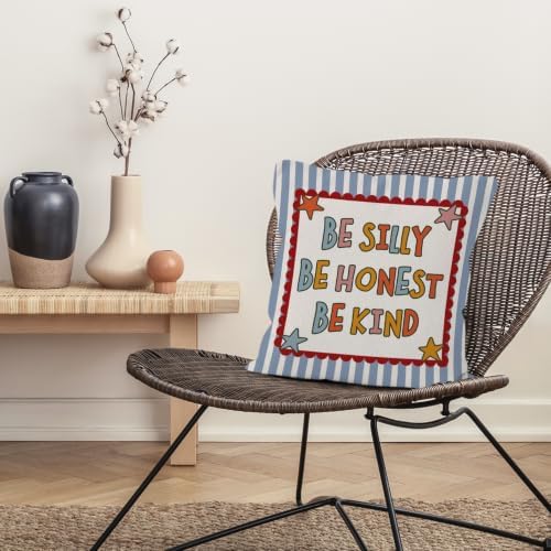 Inspirational Boho Nursery Blue Striped Star Throw Pillow Cover 18x18