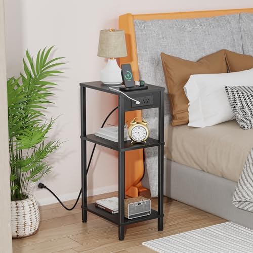 Tall Side Table with Charging Station, 30 Inch Tall End Tables Living Room