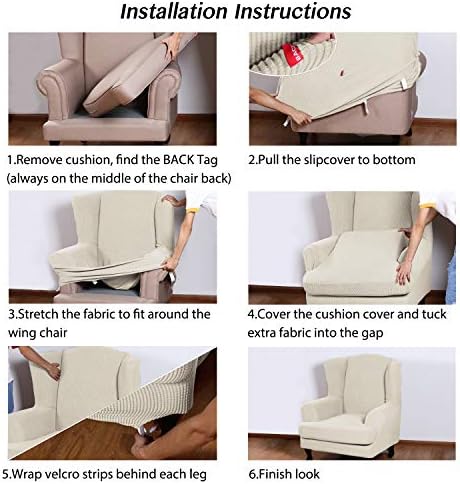 Turquoize Wingback Chair Covers 2 Piece Wing Chair Slipcover Stretch Slipcovers for Wingback Chairs Wing Chair Cover Spandex Jacquard Fabric with Elastic Bottom Non-Slip Furniture Cover,Biscotti Beige