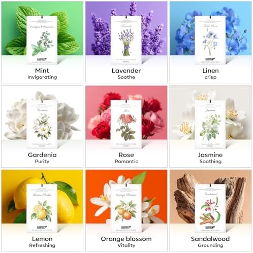 MYARO 12 Pack Rose Scented Sachets, Closet Deodorizer Car Air Freshener