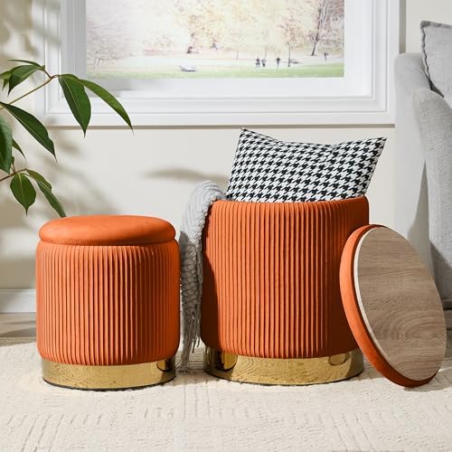 Royal Windsor Round Ottoman with Storage Set of 2, Storage Vanity Stool