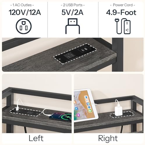 HOOBRO Headboard Queen Size, Headboard with 2 Outlets and 4 USB Ports, Adjustable Height, Storage Rack, Sturdy and Stable, Easy Assembly, Charcoal Gray and Black