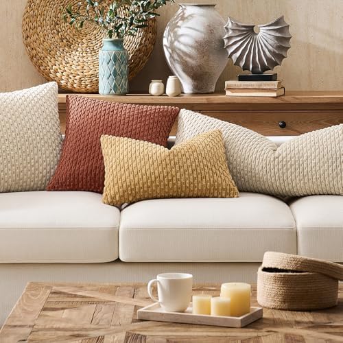 Kevin Textile Soft Corduroy 26x26 Inch Pillow Covers 2 Pack, Beige