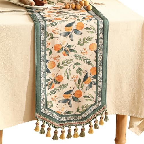 patdrea Designer French Vintage Short Orange Table Runner,12"X71"
