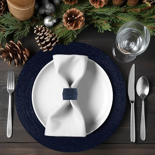 COTTON CRAFT Glitz Handmade Beaded Napkin Rings - Set of 12 - Navy