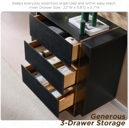 OKD 32” Large Modern 3 Drawer Dresser for Bedroom