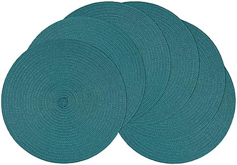 SHACOS Round Placemats Set of 6 Washable 15 inch Round Table Mats Cotton Polyester Woven Braided Place Mats for Dining Table, Teal Green
