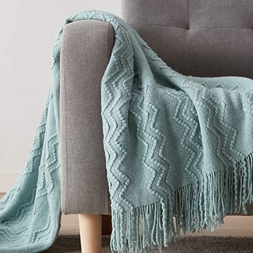 BOURINA Aqua Throw Blanket 60x80 Inch Boho Knitted Soft Throw Sofa Blanket