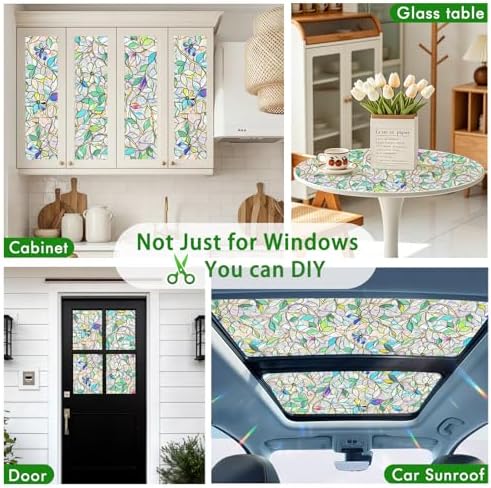 SOMWISE Rainbow Stained Glass Window Privacy Film,Heat Blocking Decor Cling