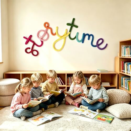 Handmade Storytime Wall Sign-Knitted Wire Storytime Sign Reading Corner Sign Decor story time wall sign wire Letters Book Corner Decor for Kids Room Nursery & Playroom (purple)
