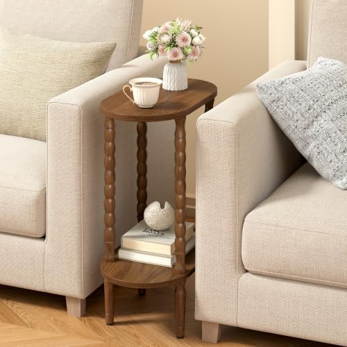 TUTOTAK Narrow Side Table with Solid Wood Legs, Small Oval End Table