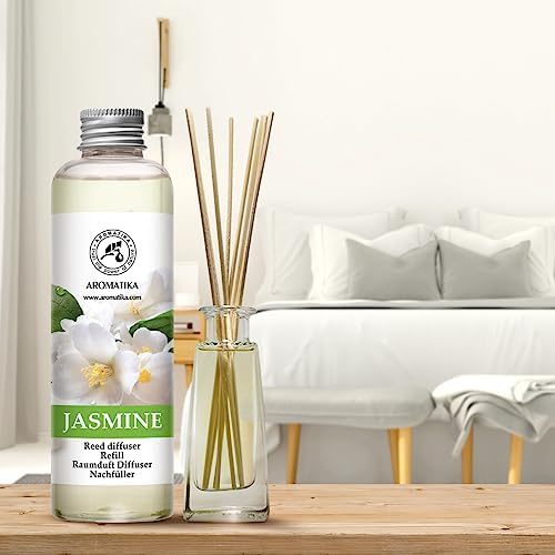 AROMATIKA Jasmine Essential Oil 200ml - Natural Reed Diffuser Refill for Long-Lasting Fragrance - Jasminum Officinale Oil - Air Freshener for Home, Office, Spa, Salon, Restaurant, Cafe, Bar