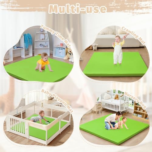 Waterproof Baby Play Mat for Floor Memory Foam 47 * 47 Cushion Playpen Playmat Tummy Time Crawling Mat Nursery Rug Thick Pad Create Soft & Safe Area for Infants,Toddler,Kids,Green