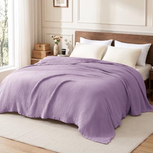 Love's cabin 100% Cotton Muslin Blanket Queen Size for Bed, Lavender
