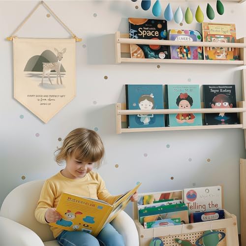 Woodland Animal Deer,Every Good,From Above-JAMES 1:17-Flag Wall Decor Gift for Baby Girl Boy Kid-Canvas Hanging Pennant Banner Pennant Wall Sign Gift for Nursery Baby Room Playroom Bedroom
