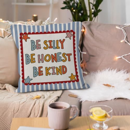 Inspirational Boho Nursery Blue Striped Star Throw Pillow Cover 18x18