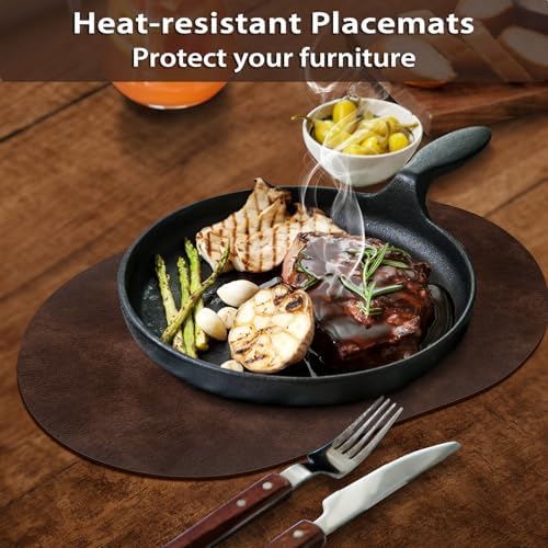 ADRIMER Oval Placemats Set of 12, Wipeable Faux Leather, Coffee
