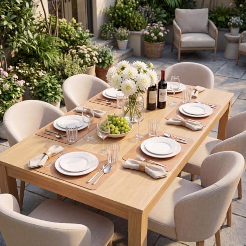 ADRIMER Fall Placemats Set of 8, Heat Resistant Faux Leather, Camel