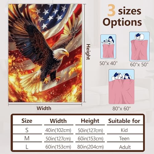 Bald Eagle Sofa Throw Blankets,American Flag Soft Cozy Fuzzy Lightweight Travel Blanket,Flannel Fleece Fall Throw Blanket for Couch,Bed,Camping,Movie Nights,Watching TV 60 X 80 Inch
