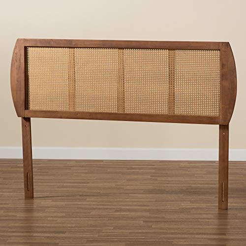 Baxton Studio Harris Mid-Century Modern Ash Walnut Finished Wood and Synthetic Rattan King Size Headboard