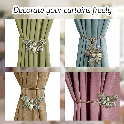 Curtain Holdbacks Gift Set of 2, Resin Magnetic Curtain Tiebacks Brown Flying Bee Curtain Holders, Decorative Curtain Ties for Drapes, Outdoor Home Office Curtain Farmhouse, Decorative Accessories
