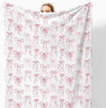 Pink Bow Throw Blanket for Couch, Girly Room Decor Aesthetic, Coquette Pink Ribbon Bow Throw Blanket for Girls Bedroom Dorm Living Room Home Decoration, 50x60 Inches
