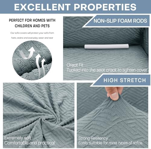 ZNSAYOTX 1 Piece Jacquard Couch Covers for 2 Cushion Couch High Stretch Loveseat Slipcover for Pets Dogs Anti Slip Love Seat Sofa Slipcover Furniture Protector (Medium, New Pattern Light Grey)