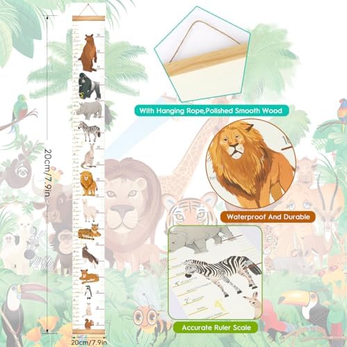 Growth Height Chart for Kids, Removable 79"x7.9" (Animal)
