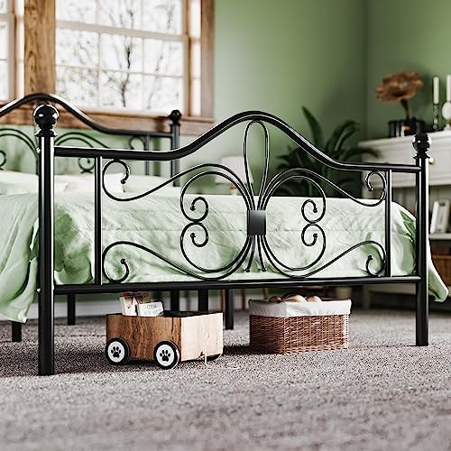 Allewie Metal Queen Platform Bed Frame, Butterfly Pattern Design, Black