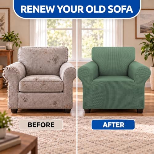KEKUOU Stretch Chair Sofa Slipcover, Single Couch Cover,Greyish Green